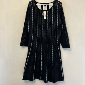 Metaphor black white long sleeve boat neck flare dress Size XL New